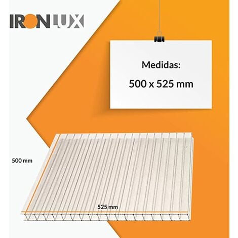 Ironlux - Plancha de policarbonato celular compacto - Placa policarbonato  transparente 10 mm - Plancha de policarbonato 500 x 525 mm - Protección UV