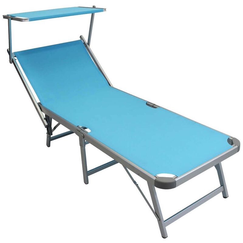 Klappbare blaue Sonnenliege mit Sonnenblende aus Aluminium Mod. Capri
