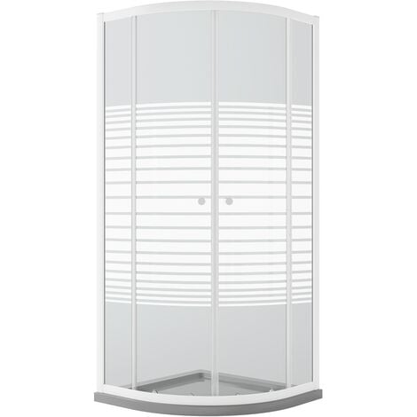 Halbrund Duschkabine weiss mit Milchglas Streifen h 185 mod. Blanc 90x90 cm