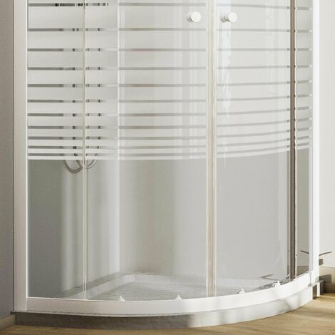 Halbrund Duschkabine weiss mit Milchglas Streifen h 185 mod. Blanc 90x90 cm