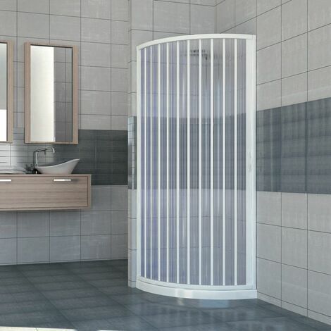 Duschkabinenwand Aus PVC (80x90 Cm, Höhe 185 Cm) – Eck-Öffnung Mit 2 Falttüren, Weiß