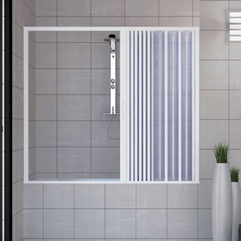 Produktbild von Forte Badewannenaufsatz Duschtür PVC 140 Cm – Seitliche Öffnung, Faltbar, Weiß, Made In Italy