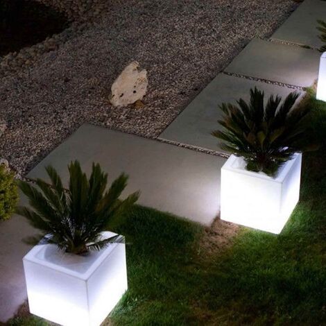 Harz-Blumentopf Cube mit Led h40 40x40 multicolor Led