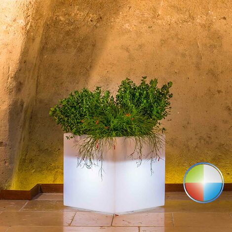 Harz-Blumentopf Cube mit Led h40 40x40 multicolor Led