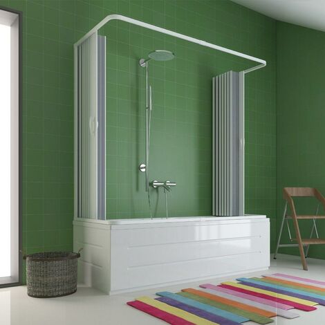 3-Seitiger Badewannenaufsatz in pvc mit Faltduschtür zentral 70x170x70 cm weiss mod. Flex