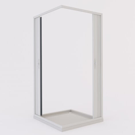 Faltwand Duschkabine weiße PVC H 185 cm Mod. Aster mit zentraler Öffnung 90x90 cm