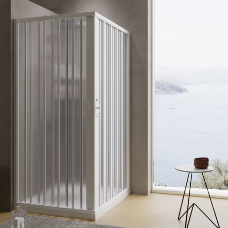 Faltwand Duschkabine weiße PVC H 185 cm Mod. Aster mit zentraler Öffnung 90x90 cm