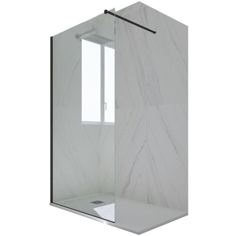 Duschwand Walk In pvc  cm Klarglas Matt-Schwarz Kolors