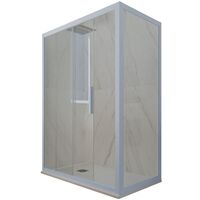 Eck-Duschkabine in PVC 90x130 Klarglas Vintage-Blau Deco Duo