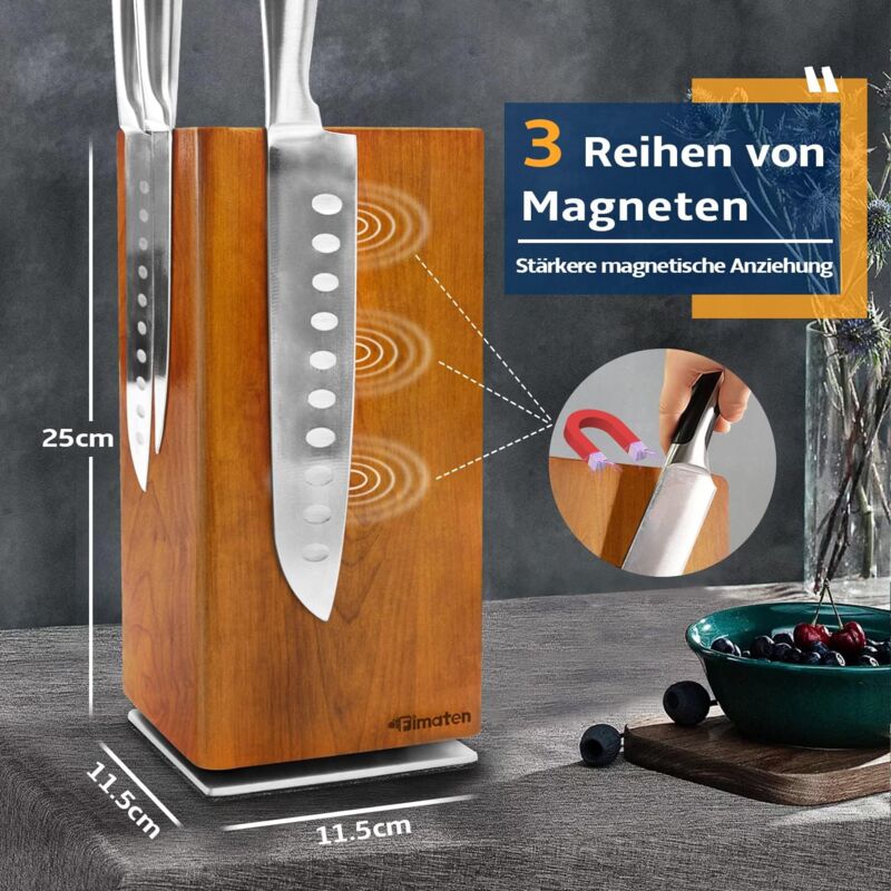 Magnetischer Messerblock Aus Holz – 360° Drehbar, Mit Starken Magneten, Platzsparendes Küchen-Organizer