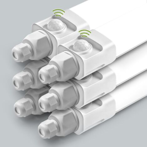 6 Stück，LED Feuchtraumleuchte 60cm mit Bewegungsmelder,18W 1800LM 4000K Deckenleuchte Sensor Röhre,Linkable Werkstattlampe,Wasserfest IP65 LED Wannenleuchte für Garage Balkon Keller Flur Treppe