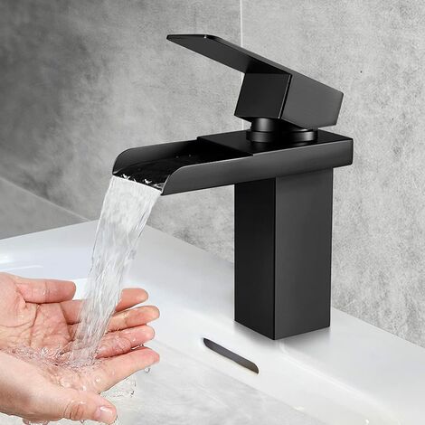 Glas Wasserhahn Wasserfall Waschtischarmatur Waschbecken Badarmatur Quadrat grau 