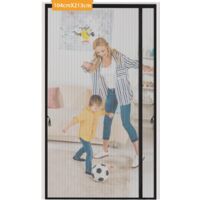 Magnet Fliegengitter Tür, 100x210 cm Schwarz Insektenschutz Balkontür, Fliegengittertür Ohne Bohren, Automatisch Verschließen Moskitonetz Für Balkontür, Wohnzimmertür, Kellertür, Terrassentür