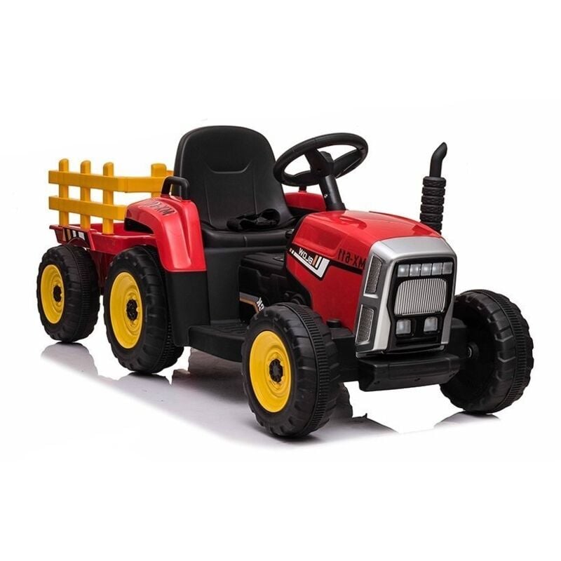 Tracteur électrique 12V avec remorque Rouge, tracteur rouge pour