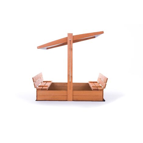 Deuba Bac à Sable 140x140 Cm Avec Toit Réglable Et Pivotant – Pare-soleil Hydrofuge – Bois Naturel – Dès 3 Ans