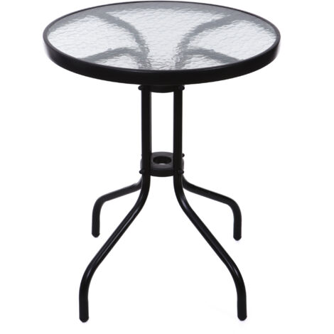 Table de jardin - 60cm - Verre trempé - Noir (1/4)