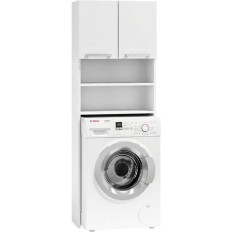 Viking Choice – Meuble machine à laver blanc – 4 étagères – 2 portes – Dimensions 183x64x30 cm – Évidement 60x89 cm pour rangement optimisé (1/4)
