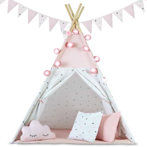 Tipi Enfant Château De Rêve – Cabane Avec Boules Colorées Et Lumières – 100x120x140 Cm – Pour Filles Et Garçons