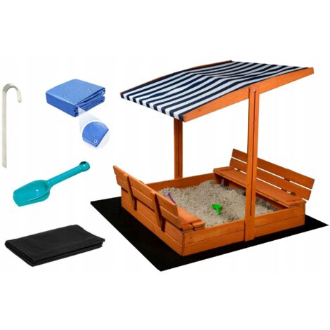Bac à sable avec toit - jouets - et tapis de sol - 120x120x120 cm