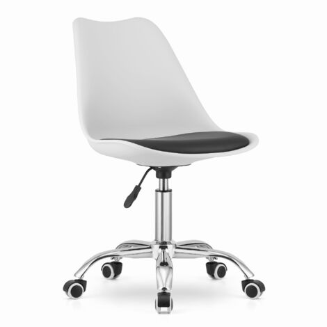 Chaise pivotante ALBA - chaise de bureau moderne - blanc, chrome & noir (1/5)