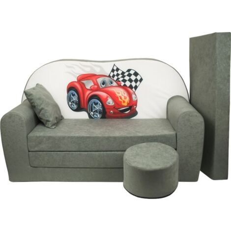 Ensemble canapé lit enfant - matelas invité - canapé - 170 x 100 x 8 - canapé lit - gris - voitures