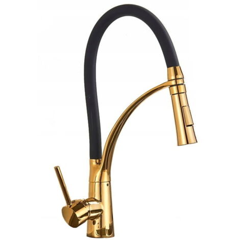 Robinet de cuisine - noir avec or - extractible flexible (1/5)