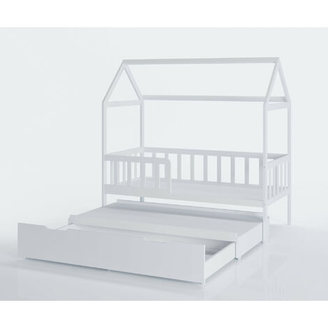 Maison de lit - lit enfant 160x80 cm - avec lit tiroir et lit d'appoint - blanc (1/3)