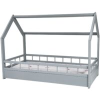 Lit bébé en bois - lit cabane - matelas inclus - 160x80 - avec barrières - gris