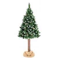 Sapin de Noël artificiel 220 cm - avec neige et pommes de pin et tronc en bois