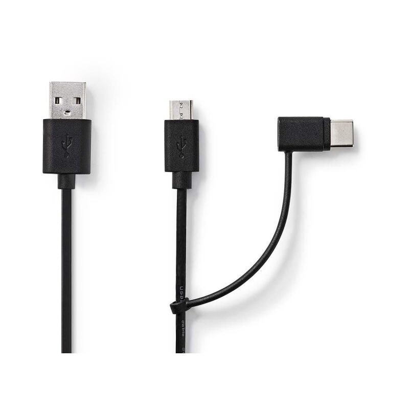 NEDIS Câble de Synchronisation et de Chargement 2 en 1 USB A Mâle - USB  Micro B / Type-C Mâle 1,0 m Noir