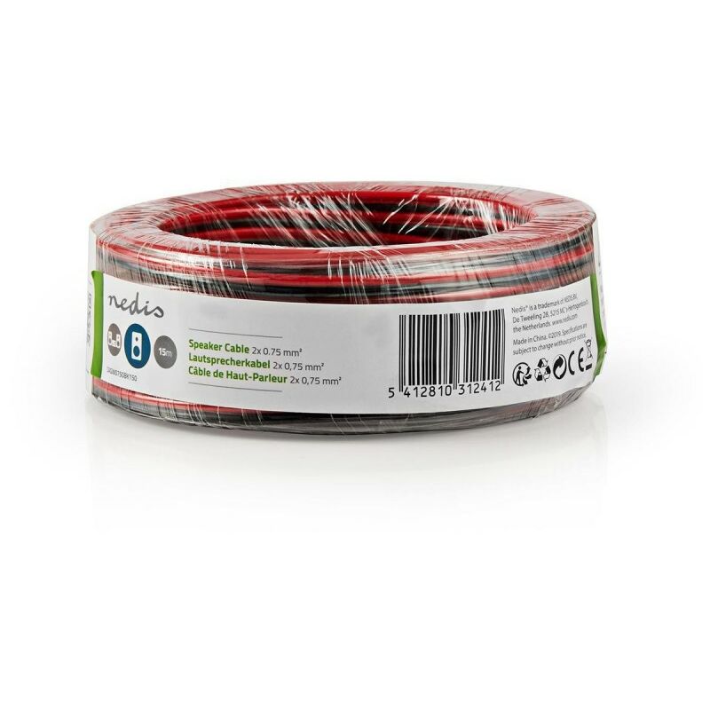NEDIS Câble de Haut-Parleur 2x 0,75 mm2 15,0 m Gaine Noir/Rouge