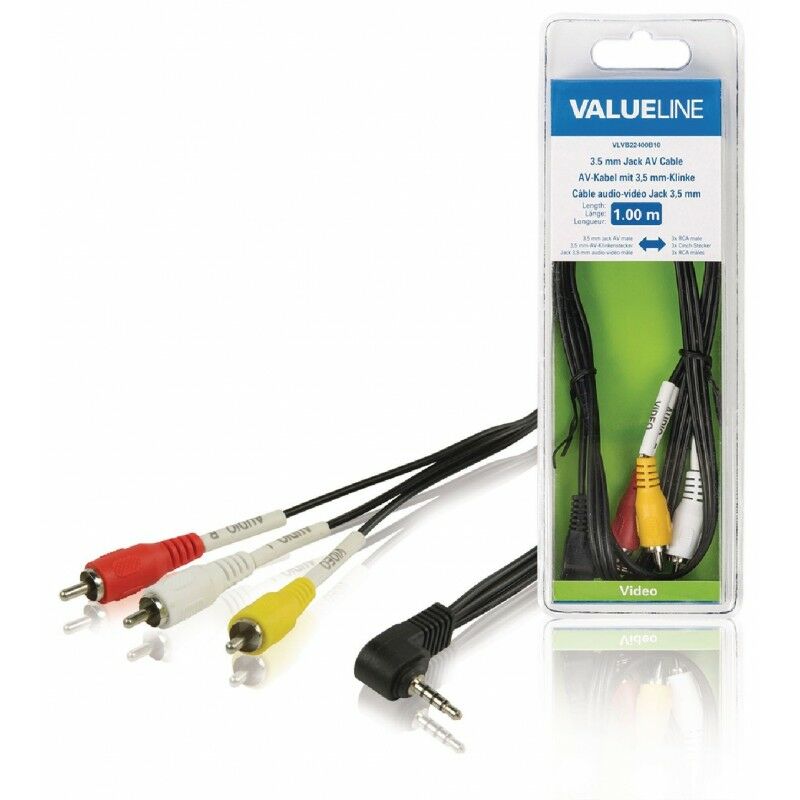 Value Line Câble jack coudé 3,5 mm mâle vers connecteur 3,5 mm mâle 2,00 m noir 