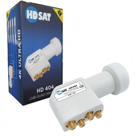 LNB Quad Full HD 4K 0,1dB – 4 sorties F connectiques Gold – Gain 65dB pour réception satellite – Compatible ASTRA EUTELSAT – Hdsat - HD 4 K