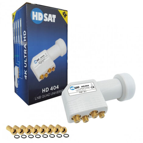 HDSAT HD404 LNB Quad Full HD 4K Tête Parabole 4 sorties 0,1dB + 8 Fiches F