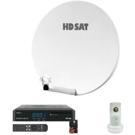 Pack HDSAT Parabole Satellite Fibre Composite Blanche 60cm + LNB Single + VEGA 3 Récepteur TV satellite Full HD + Carte