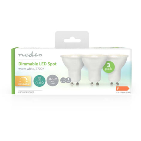 NEDIS 3 Ampoules LED GU10 Spot 4.5 W 345 lm 2700 K Blanc Chaud