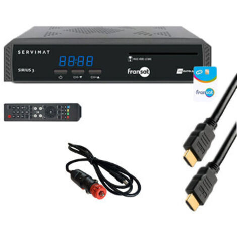 Pack SERVIMAT Récepteur TV Satellite HD + Carte Fransat PC7 + Câble HDMI + Câble 12V (1/2)