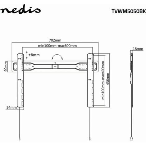 Nedis Support Tv Mural Fixe Pour Téléviseur 32 À 55 Poids Max