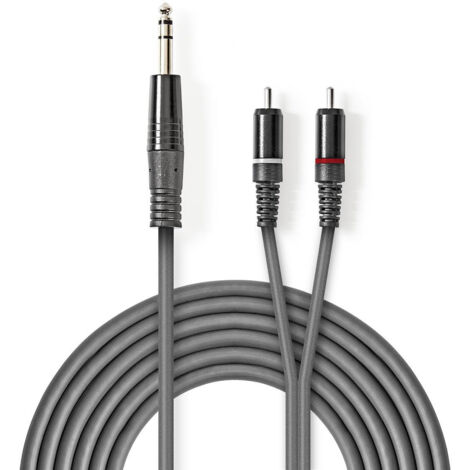 NEDIS Câble Audio Stéréo 6,35 mm Mâle - 2x RCA Mâles 3,0 m Gris (1/3)