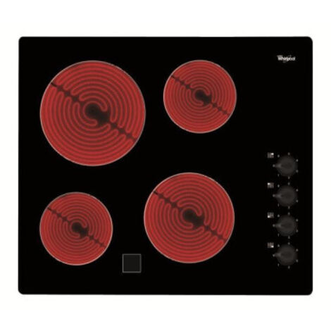 Whirlpool – Plaque vitrocéramique noire 4 foyers – Puissance 6200W – 6 niveaux de puissance – Dimensions 58x51cm pour cuisson efficace (1/2)