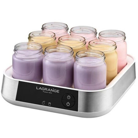 LAGRANGE Yaourtière 1,5L Inox 18W 9 pots de 185g Yaourt Fait Maison Couvercles inclus