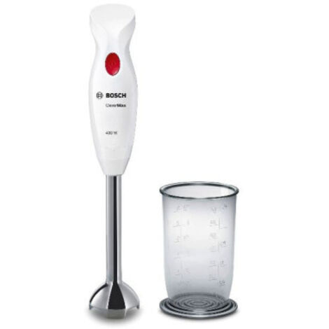 BOSCH Mixeur Plongeant 400W Blanc pied Inox Bol 0,75L 4 lames Inox Gobelet Gradué Pied Amovible