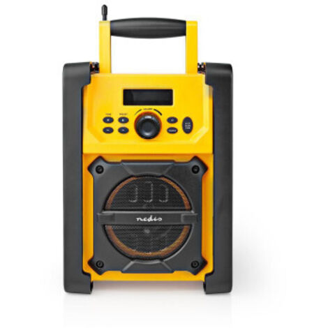 Radio de chantier Bluetooth IPX5 15W – Résistante à l'eau – 20 stations FM – Entrée audio 3,5 mm – Autonomie 22h sur batterie – Nedis