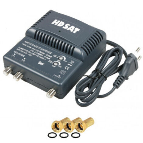 HDSAT amplificateur TNT 2 sorties Gain 25dB + 3 Fiches F (1/2)