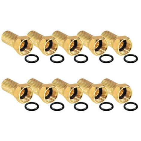 Lot de 10 connecteurs F dorés 7 mm avec joint torique – Pour connexions coaxiales – Contacts dorés pour transfert de signal optimal – Hdsat