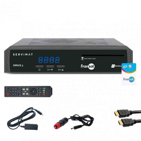 Pack SERVIMAT Récepteur TV satellite HD + carte Fransat + Câble HDMI + Câble 12V + Déport IR (1/5)