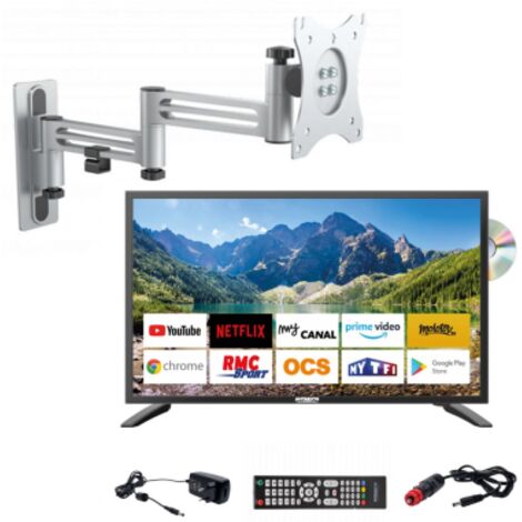 Pack ANTARION TV LED 21.5" 54cm Smart Connect Lecteur DVD + Support TV Double Bras (1/4)