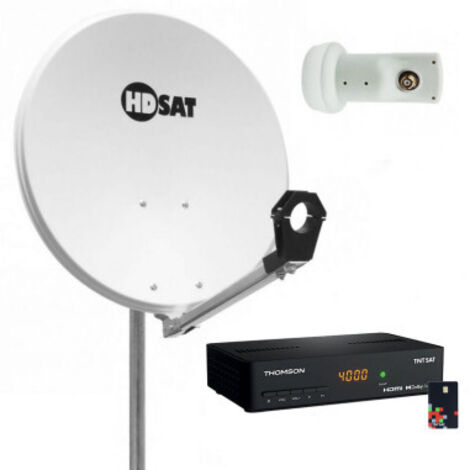 Pack Antenne Parabole Acier 100 Cm Gris Clair MEGASAT + LNB QUAD Full Hd 4k 1080p Gain 70db Bruit 01 Db 8 Connecteurs Fiche F