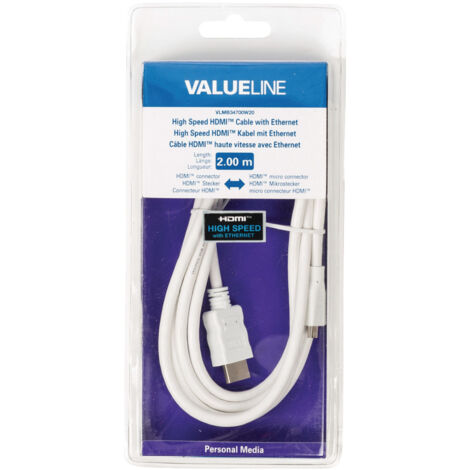 HDSAT Câble HDMI Ethernet haute vitesse AM - DM Connecteur HDMI - HDMI Micro Mâle 2.00 m Blanc
