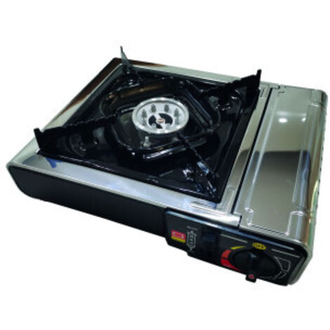 Réchaud à gaz portable 1 feu – Allumage piézoélectrique – Puissance 2,1 kW – Consommation 160 g/h – Dimensions 34x28x11,5 cm